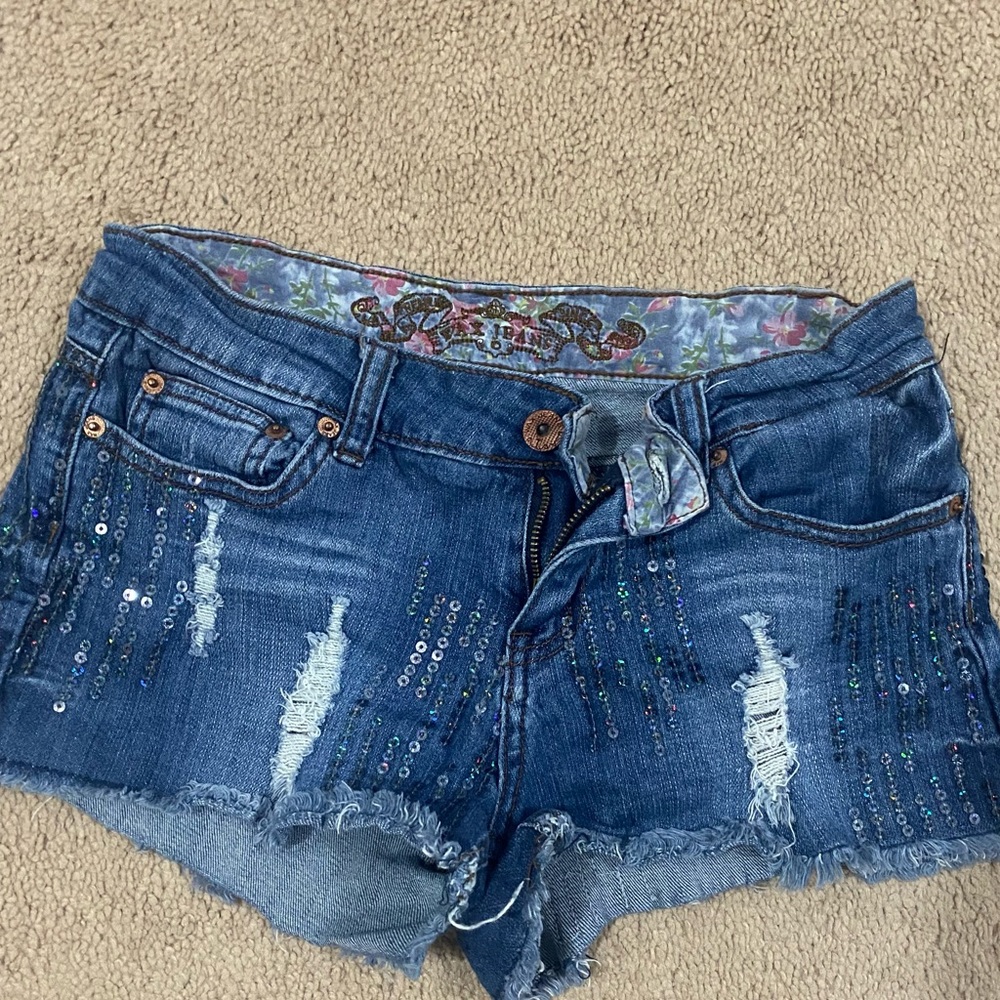 Wax Jeans Sequin Ripped Jean Shorts Size M